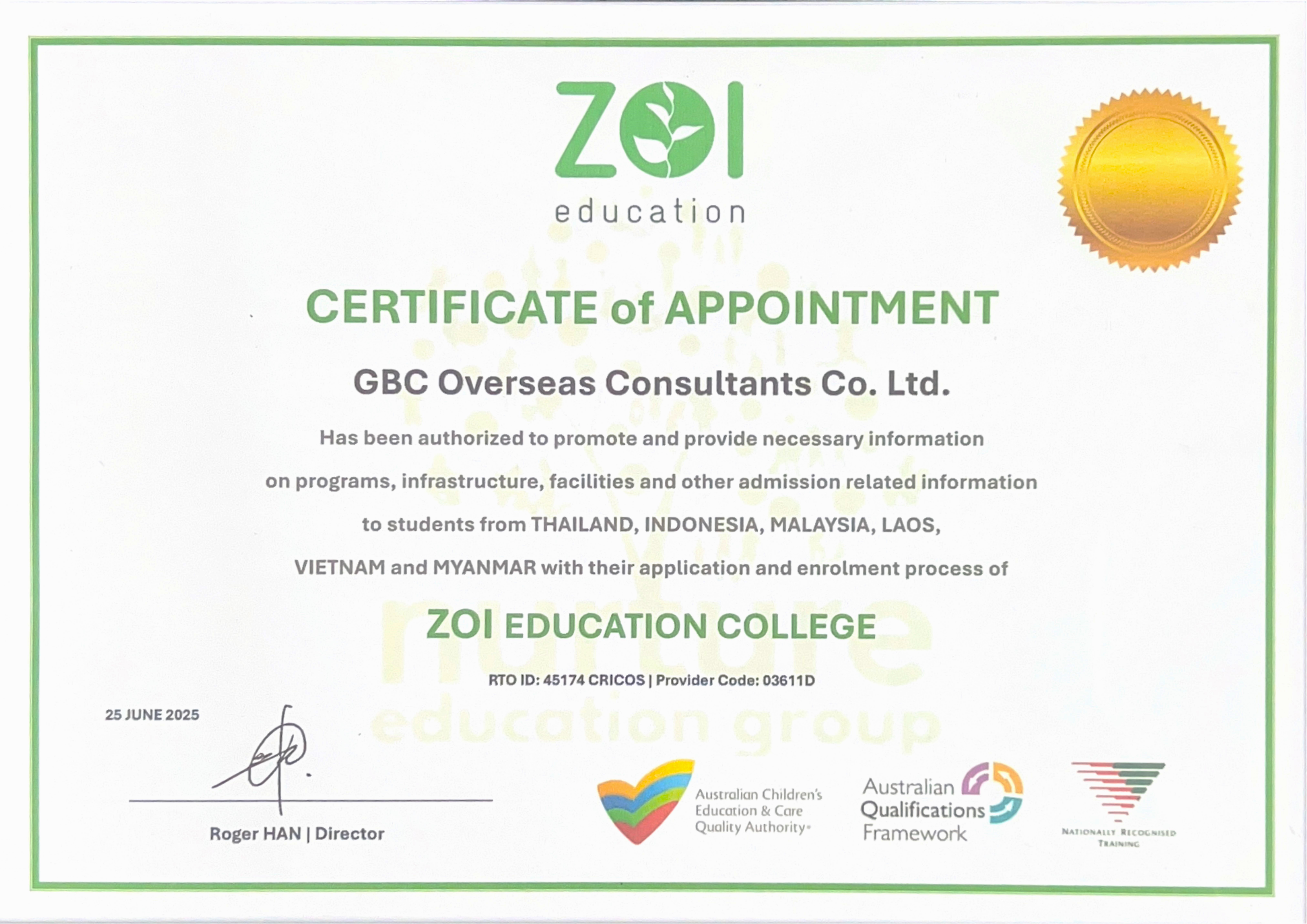 Certificate ZOI